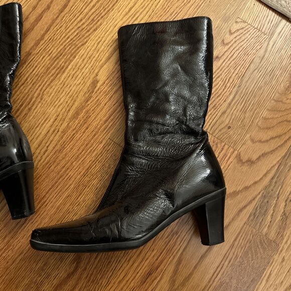 La Canadienne Womens 7 Boots Black Patent Leather 19168 Zip Mid Calf Square Toe - Picture 7 of 14